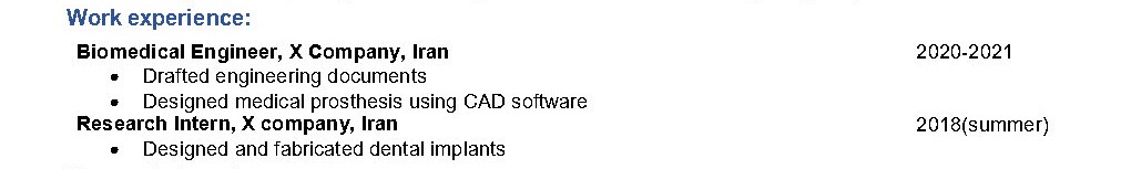 سوابق کاری (Work Experience) در رزومه (CV) تحصیلی